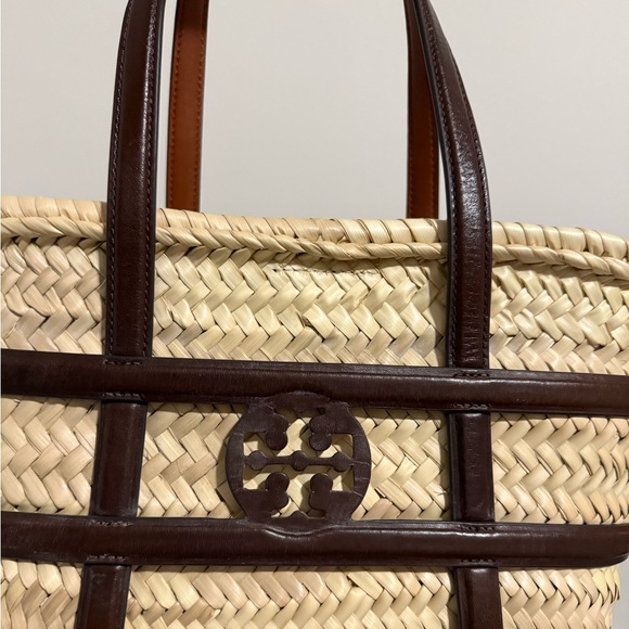 Tory Burch Brown and Tan Small Ella Straw Basket Tote Bag - Picture 10 of 10